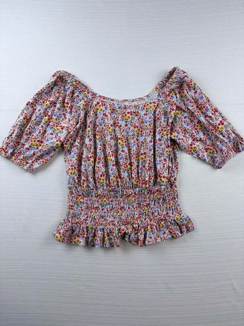 LOFT Outlet Floral Smocked Puff Sleeve Top XS